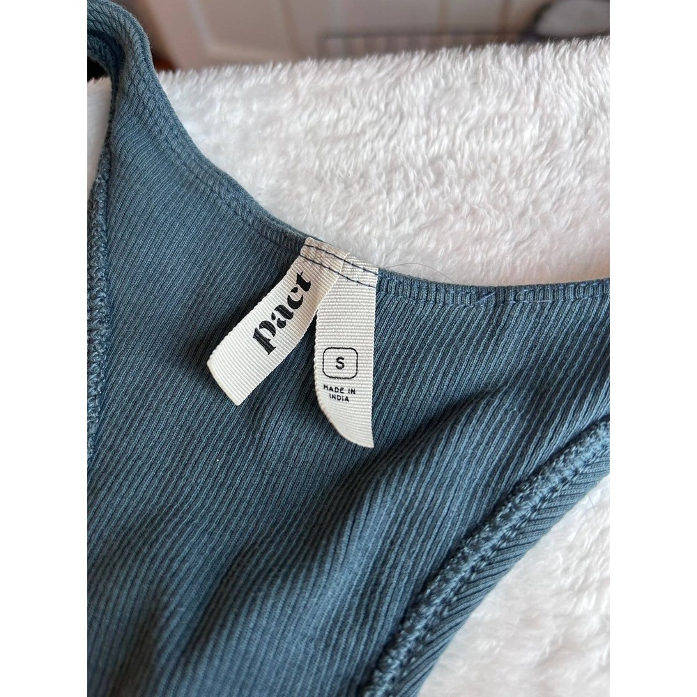 Pact Ribbed Racerback Crop Tank Top Teal Blue Organic Cotton Small - Picture 3 of 5